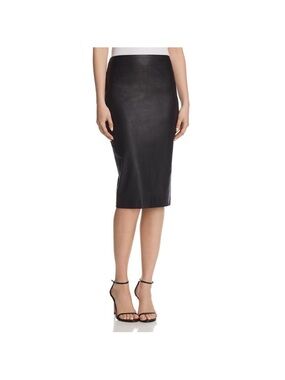 Theory Black Leather Pencil Skirt